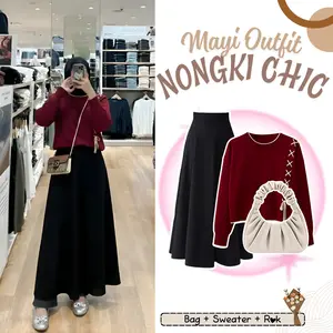 Mayi One Set Korean Style 3in1 ( Bag + Sweater + Rok Joda ) Outfit Hangout Remaja Kekinian -D70