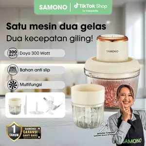 (BISA COD) Samono Food Chopper 2 in 1 kapasitas 2,2L dan 300ml Multifungsi 300 Watt Pengggiling Daging Penghalus Makanan (SW-CD300) Stainless Wadah Mesin Pengaduk Pisau