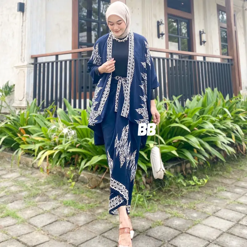 OUTFIT KONDANGAN SIMPEL ONE SET BATIK OUTER ROK LILIT KIMONO WANITA RAYON GLOYOR MOTIF ETNIQ OVERSIZE MODERN Muslim Setelan Simple 6
