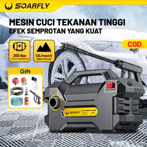 【24h Shipping】SOARFLY versi upgrade Mesin Cuci Tekanan Tinggi untuk Mobil & Motor, dengan nosel ekstra panjang, semprotan kuat dan portabel | Aliran air 13 L/menit | Tahan air IPX5