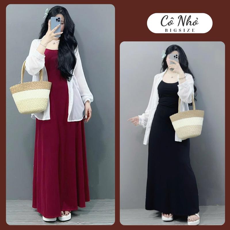  Váy 2 Dây  Bigsize Nữ Dáng Ôm Xòe Phong Cách Chất Gân Tăm Co Giãn Đầm Mùa Hè Big Size G201 Women Dress 