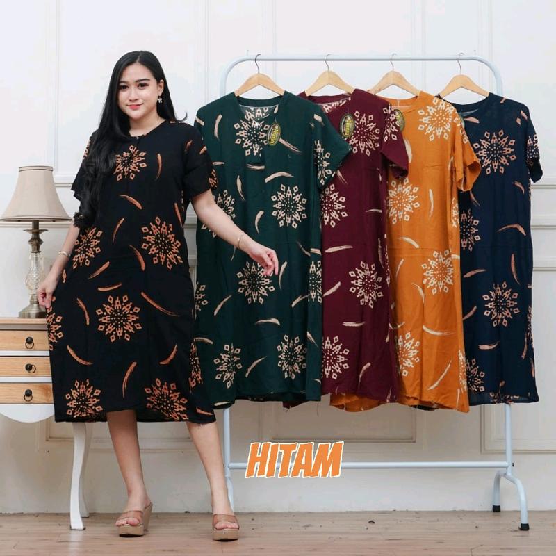 Daster  ANA  Lengan pendek  kekinian Dress ANA LD 110cm  Rayon  Santung  Daster full body  Nyaman dipakai  Busui  friendly Batik Motif rumahan 5