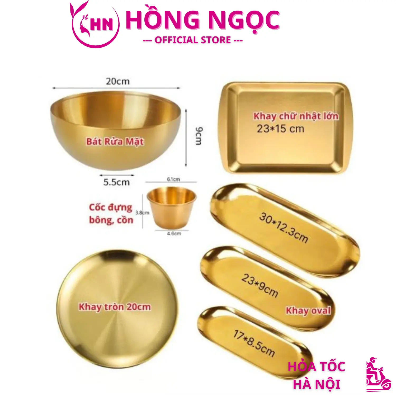 Bộ khay Hũ Mạ Vàng, Inox - Hũ đựng bông, Khay hạt đậu, Bát Inox, Bát Vàng..... Chuyên Dụng Trong Spa, TMV, Phun Xăm