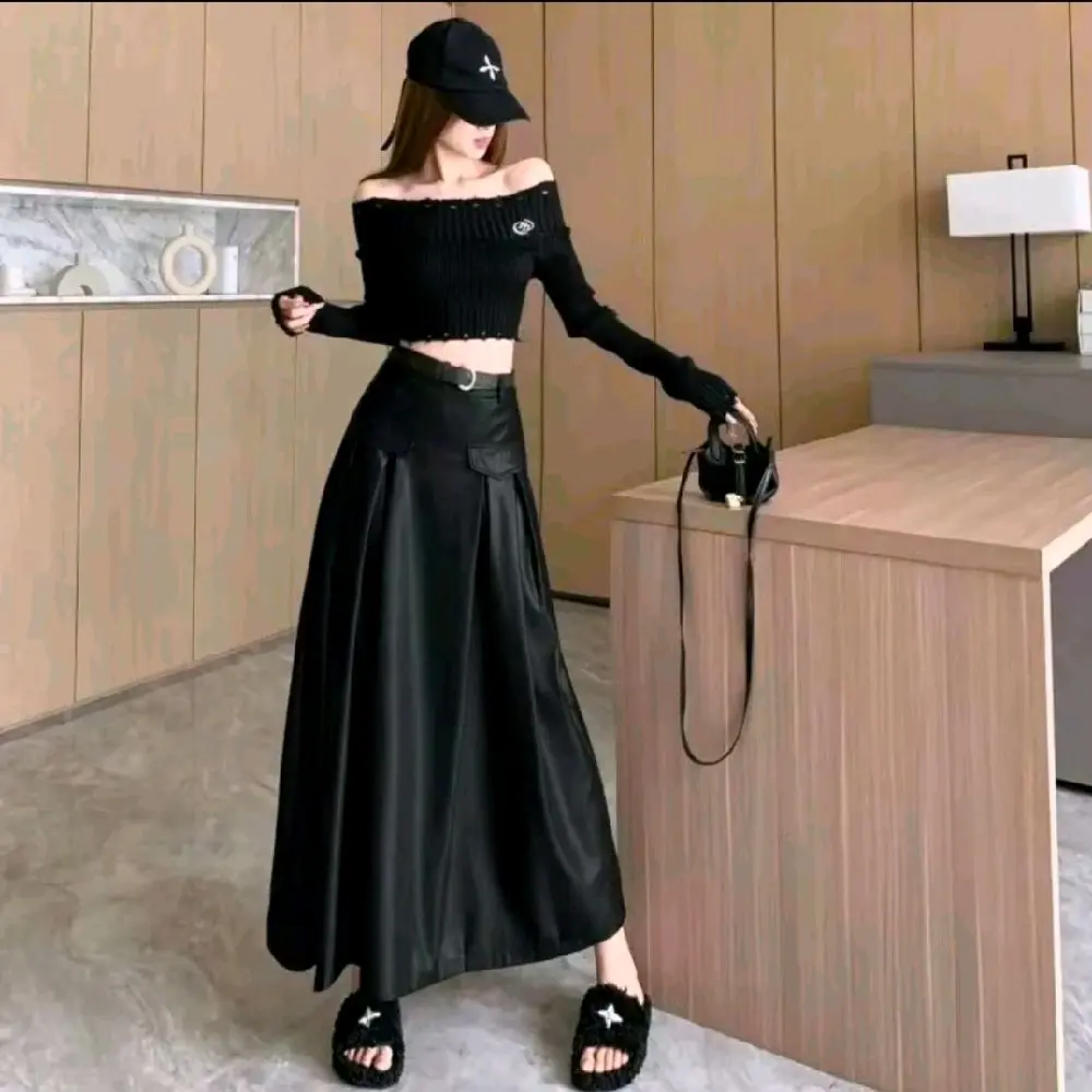 Rok kulit wanita kanzea vintage terbaru/Rok kulit Leather skirt/rok kulit/Rok kulit panjang/ Rok kulit wanita terbaru