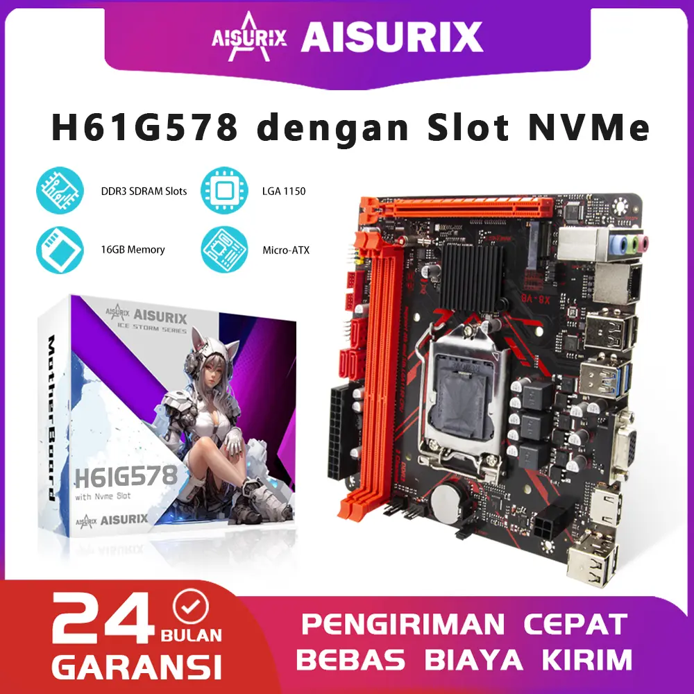 AISURIX Motherboard H61 LGA 1155 DDR3 H61 Mainboard Support Nvme