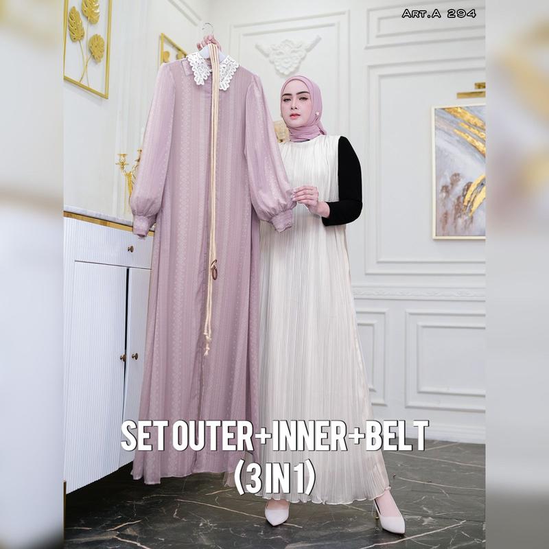 Miranda Dress- set gamis ( outer + inner +belt) by ratushopping21 7