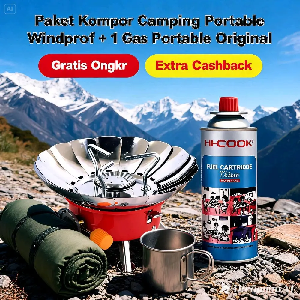 Paket Kompor Windproof Plus Gas Portable - Gas Portabel + Kompor Camping