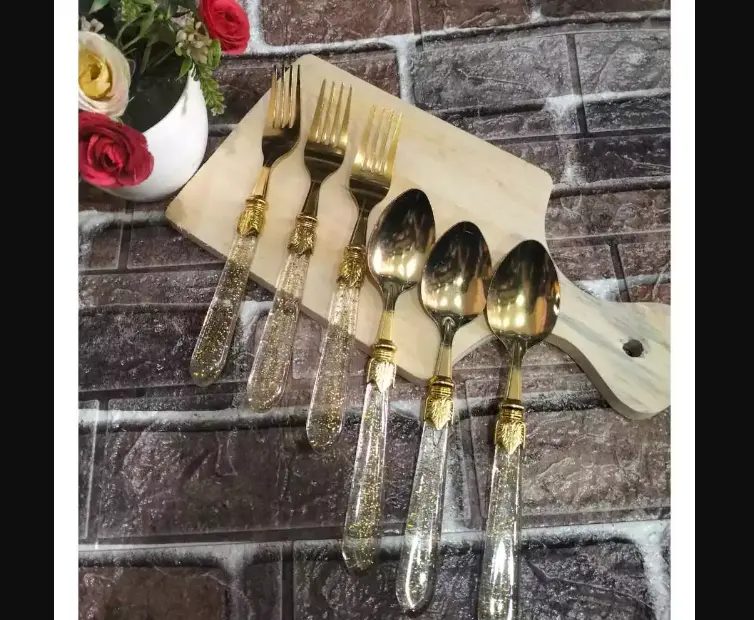 Sendok Garpu Makan Emas Gliter Stainless Steel ( 1 pak isi 6 pcs ) 3