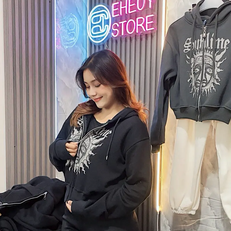 Zipper Crop Wanita Band Sublime - Hoodie Zipper Crop Bahan Fleece Lembut Halus Tebal 280-320GSM Sweater Crop Zip Basic Tangan Panjang - Hoodie Wanita Jaket Resleting 5