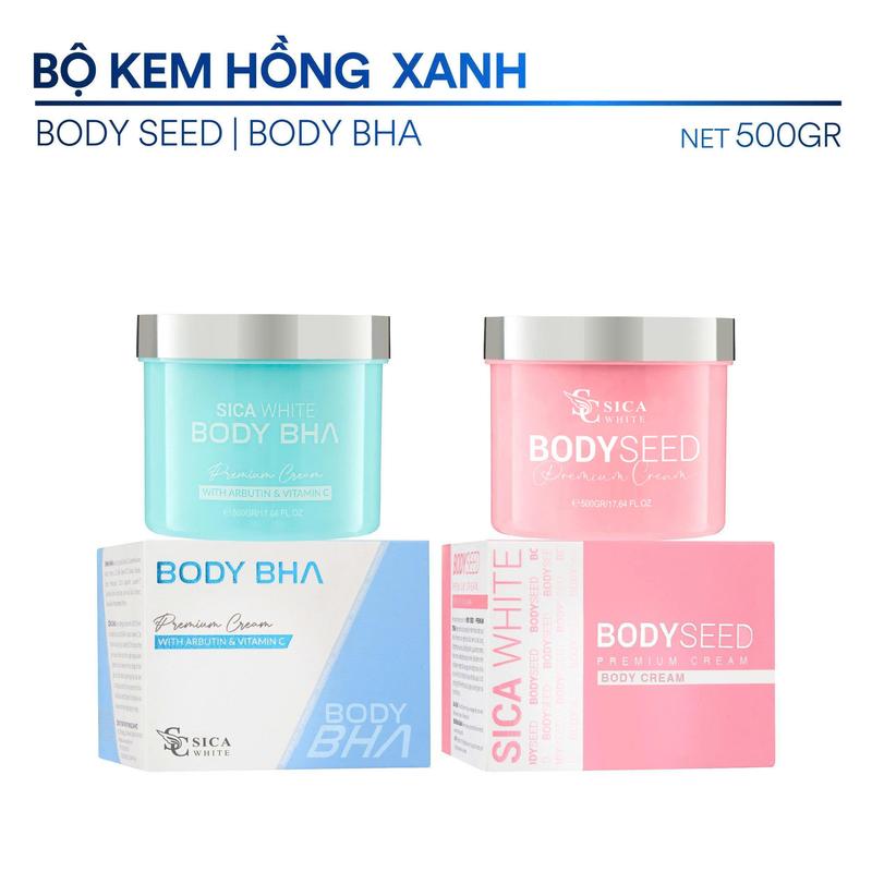 Bộ Kem Sica White, Body Mầm 500gr + Body BHA 500gr - hỗ trợ sáng hồng da, Nữ Dưỡng Body Skincare Kem Body Làm Đẹp Da