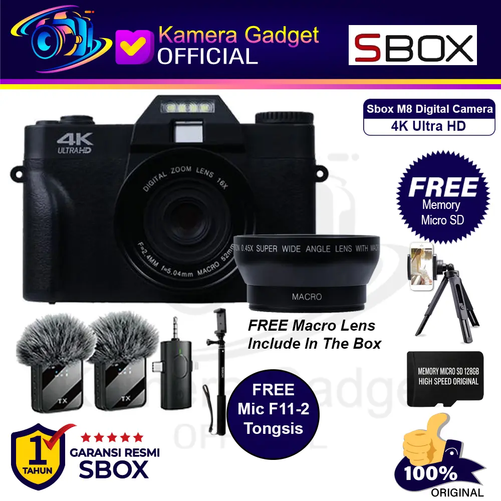 Sbox M8 Digital Camera 4K Ultra HD with Macro Lens / S Box Kamera