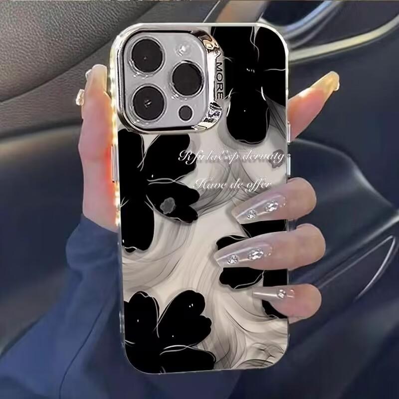 【COD】Casing hp Black Flower phone case IMD iPhone 16 Pro Max 16 Plus 15 Pro Max 15 Plus 11 Pro Max 7 Plus 12 Pro Max 13 Pro 14 8 Plus XR XS 14 Pro XS Max 13 Pro Max 11 Pro 12 Pro 14 Pro Max 14 Plus case 3