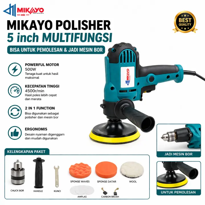 MIKAYO Mesin Poles  Mesin Polisher body kendaraan free 2 pad ukuran 5inc Variabel speed Car