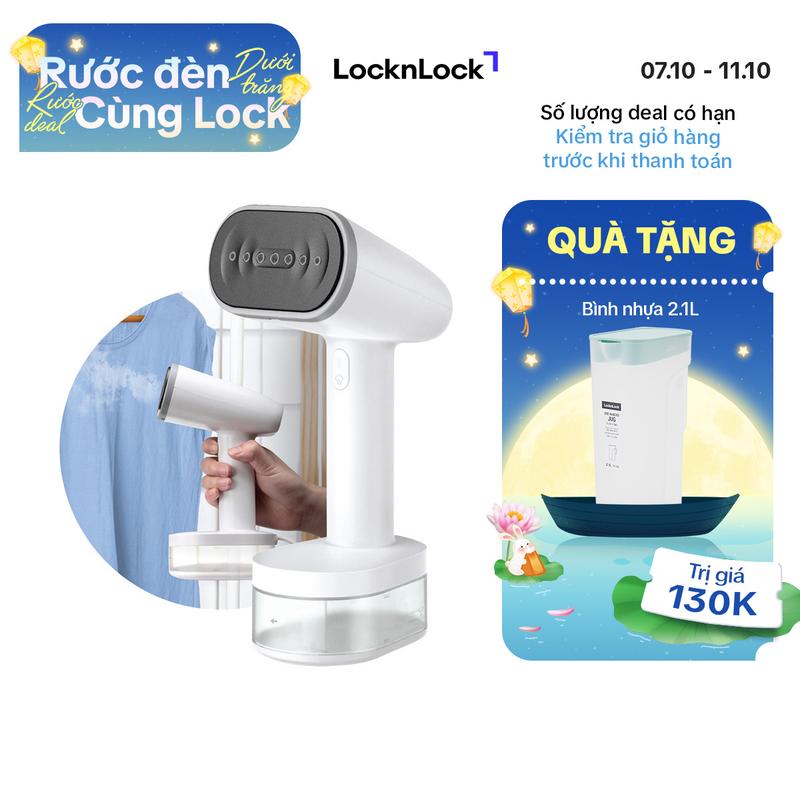 Bàn Ủi Hơi Nước cầm tay LocknLock ENI223WHT 250ml/1600W- Làm nóng nhanh 30s - Mặt là sứ an toàn - 2 đầu chải đi kèm - Chức năng tự làm sạch - Có thể khóa hơi an toàn