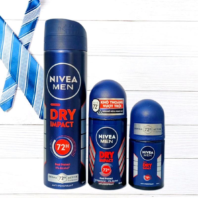  Lăn khử mùi Nivea 50ml & xịt khử mùi Nivea 150ml khô thoáng suốt 72 giờ,hương thơm nam tính,giảm tiết mồ hôi,hạn chế vi khuẩn gây mùi  Có hóa đơn và hợp đồng nhập hàng chính hãng  