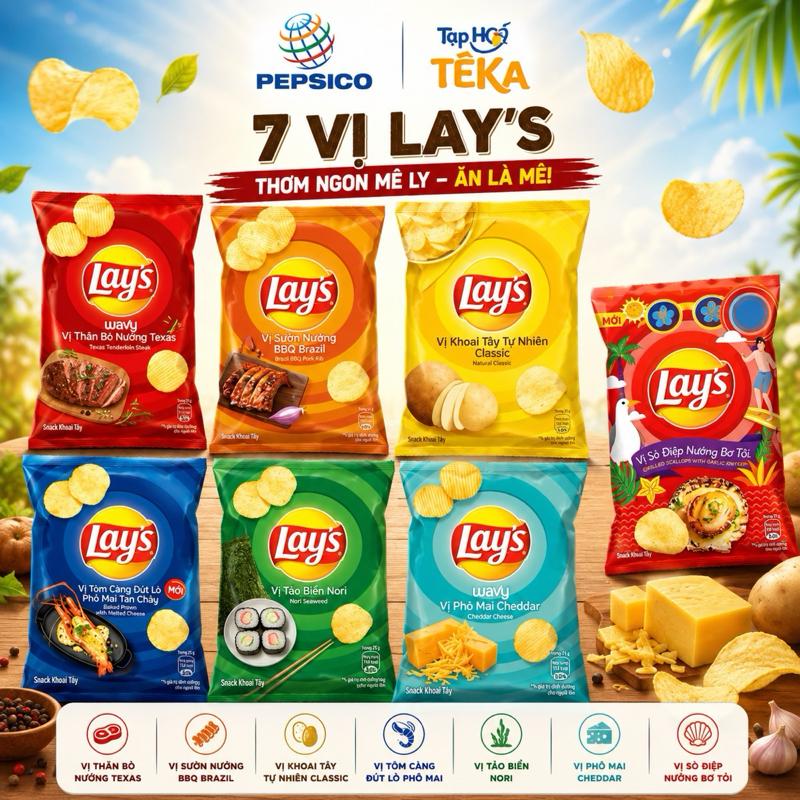 [DATE MỚI MỖI NGÀY] Combo 20 Gói Bánh Snack 30G Khoai Tây Lay's, [Mix Vị - Ghi chú lên đơn]