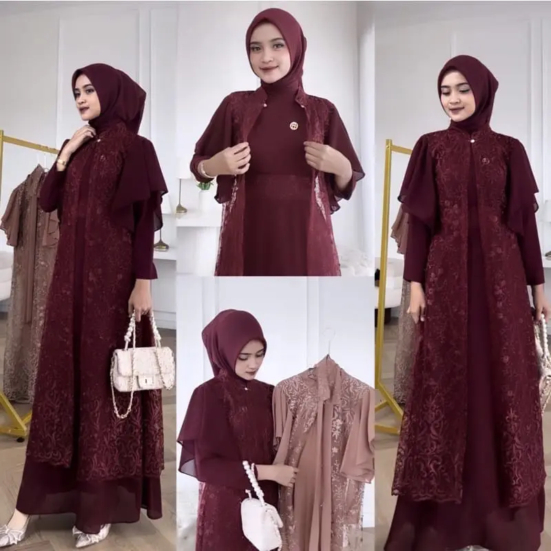 Busu Mall - Georgina Dress Inner Ceruty Babydoll Mix Outher Brukat - Dress Kondangan - Gamis Wanita Muslimah Kekinian - Gamis Elegan Simple - Gamis Lebaran Model Baru - Gamis Elegan Smiple - Gamis Wanita Muslim - Gamis Remaja Aesthetic - Gamis Lebaran