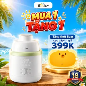 [TẶNG THỚT BEAR CAO CẤP] Máy Xay Nấu Thức Ăn 0.35L Bear BFM-045KN, Công Suất Xay 150W, Công Suất Nấu 350W, Xay Nấu Đa năng, Giữ Nguyên Giưỡng Chất, 3 Mức Độ Thô Mịn, Bảo Hành 18 Tháng