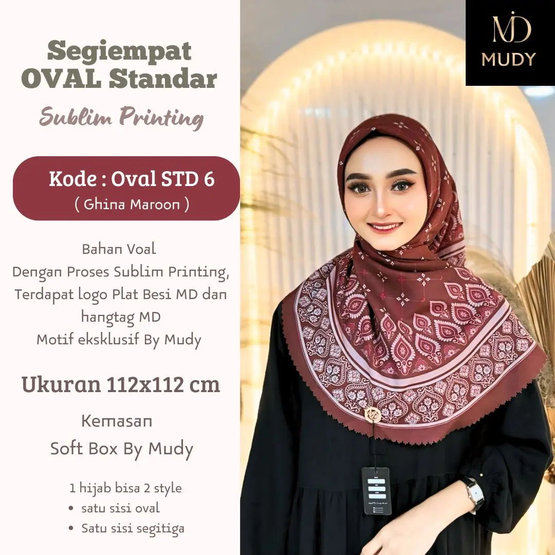 Hijab Segiempat OVAL STANDAR motif Sublim Printing Mudymudy
