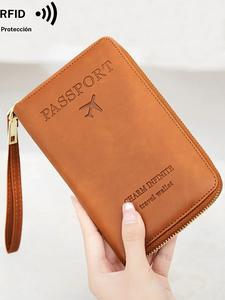 Funda sencilla para pasaporte, Tarjetero de viaje multifuncional con cremallera, Tarjetero con bloqueo RFID, Accesorios de viaje de moda, Esenciales de viaje