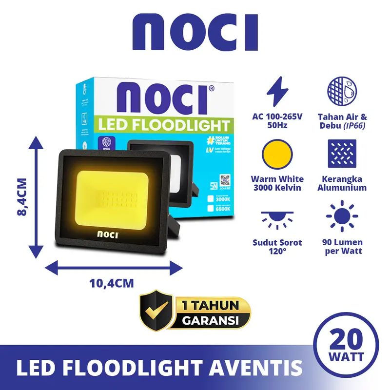 Noci Lampu Tembak Sorot IP66 LED Flood Light 20-150 Watt Cahaya Kuning 3000K/Putih 6500K Super Terang Hemat Daya