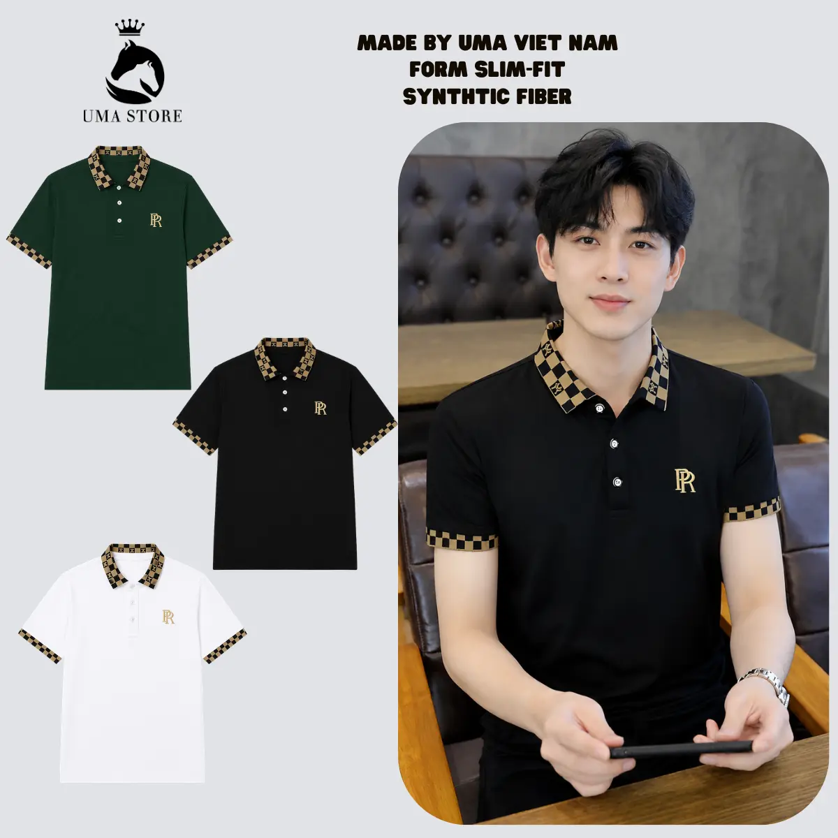 Áo polo cổ bẻ thêu PR chất vải  thun lạnh cao cấp đứng form của nhà UMA STORE  – POLOUMAOR  Menswear Áo Nam Top Shirt Trắng Có Cổ Lưng Cao Nhung đen trắng xanh Nhung Tăm