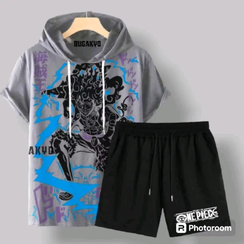 Setelan anime one piece GEAR 5 fashion pria dan wanita Hoodie Celana Motif 2