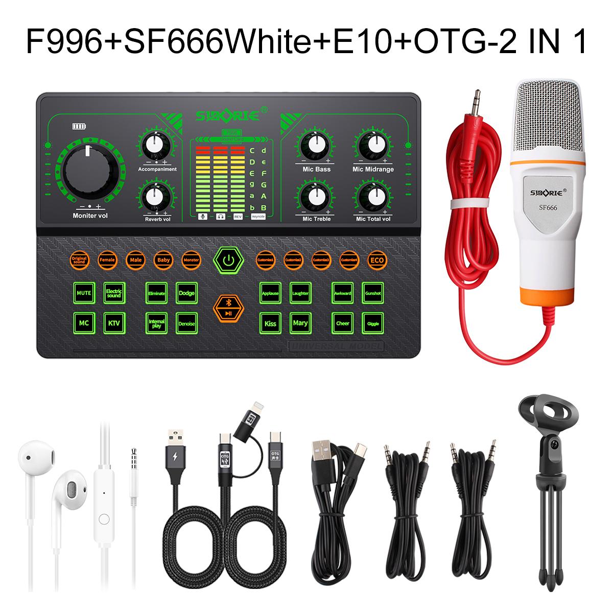 Siborie Soundcard F996+SF666 Mic+E10 Headset+OTG-2in1 Paket Lengkap Mixer Bluetooth Sound Card For Streaming Langsung DJ Siap COD Pengiriman Cepat