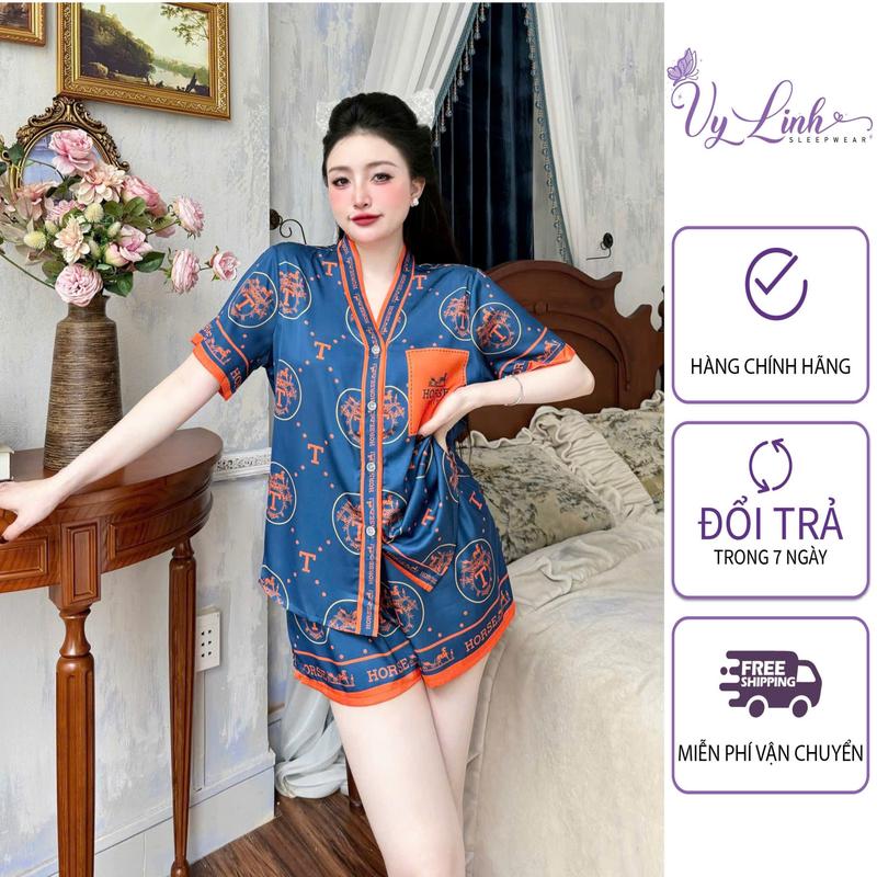 Bộ Đồ Pijama Cổ Y Dành Cho Nữ Hoạ Tiết Sang Xinh Chất Liệu VảI Lụa Latin Cao Cấp S1103-3
