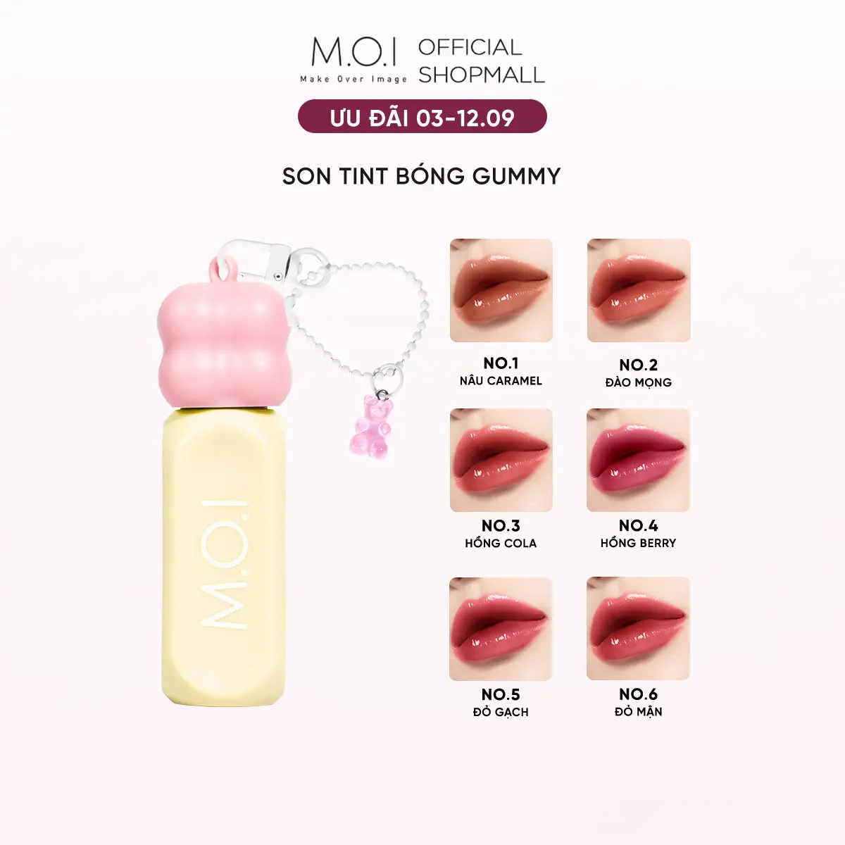 Son Tint Bóng Gummy MOI Bóng Mọng Nhẹ Môi Bền Màu 3g