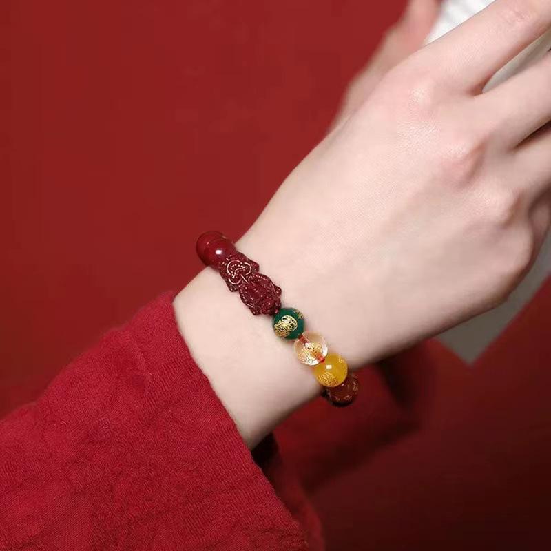 [Chu Sa May Mắn Hót 10mm ] Vòng tay chu sa Pixiu cát vàng tím tự nhiên thần tài năm phương , Làm quà tặng hay đeo đều đẹp 2