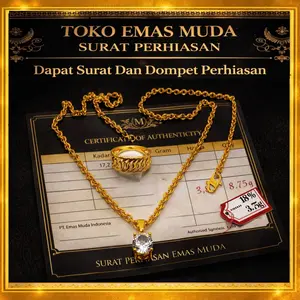 Kalung Wanita Nuri Liontin Free Cincin Rantai Premium Berlapis Emas Muda Mewah Elegan Dapat Surat