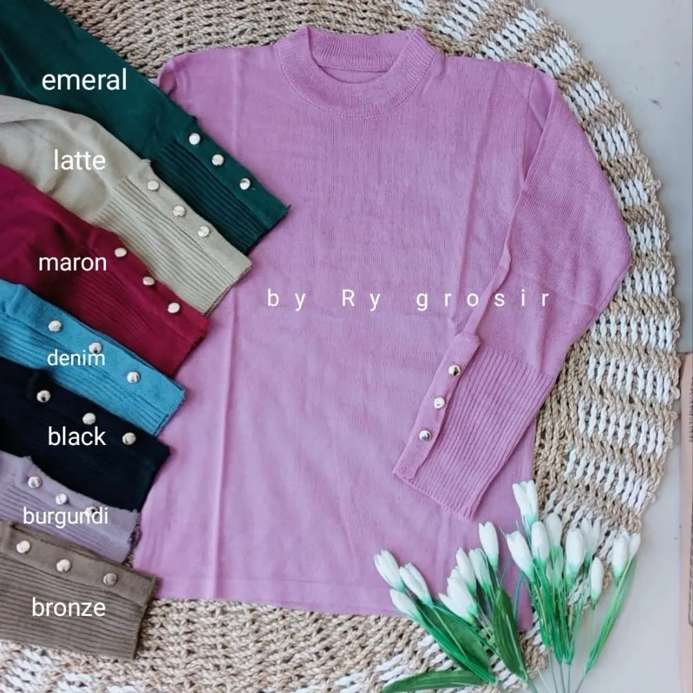 Blus Wanita Bahan Rajut Kancing DiLengan Polos Panjang