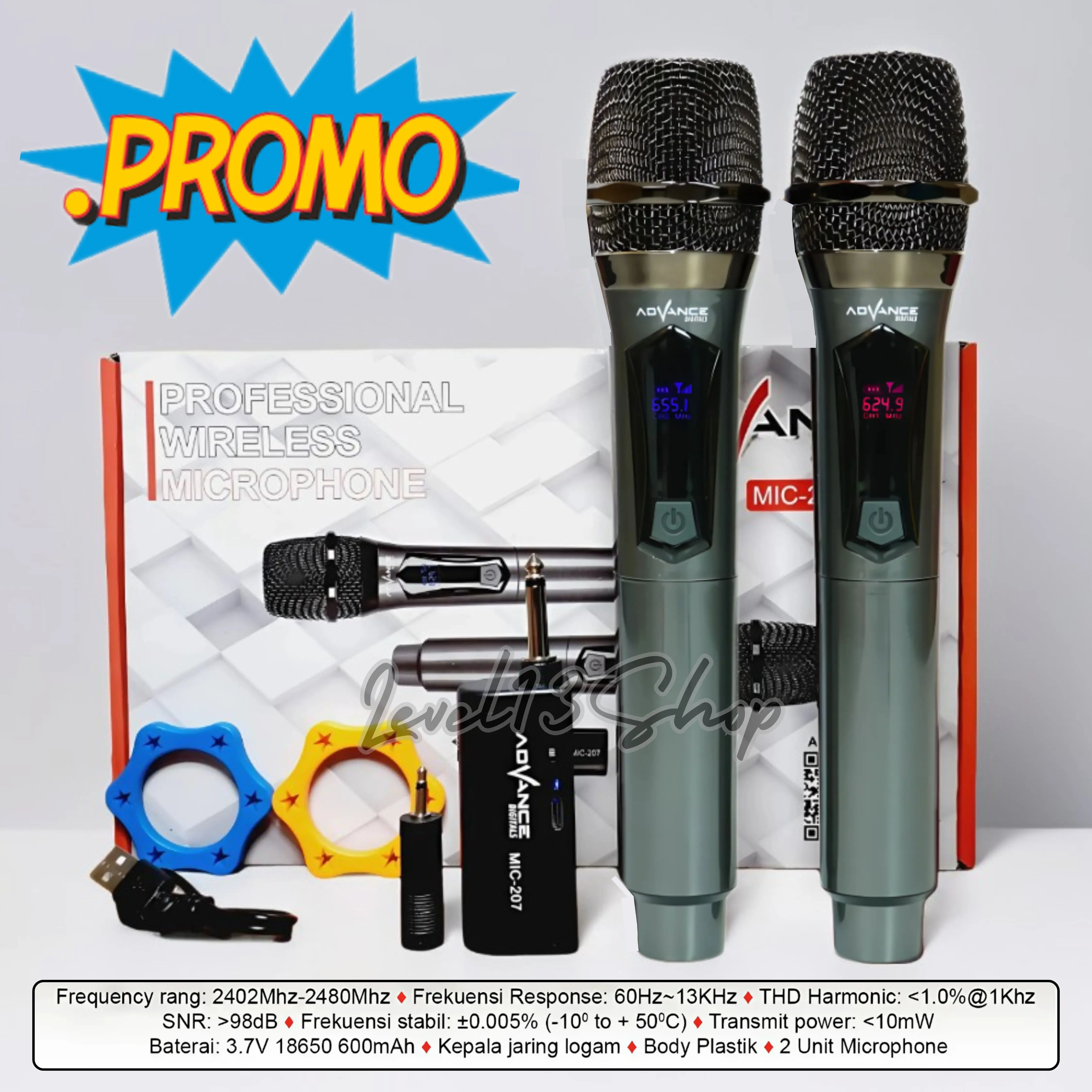 Advance Microphone Profesional 2 Mic Wireless Bisa di charger | Wireless MIC-207 Suara Jernih
