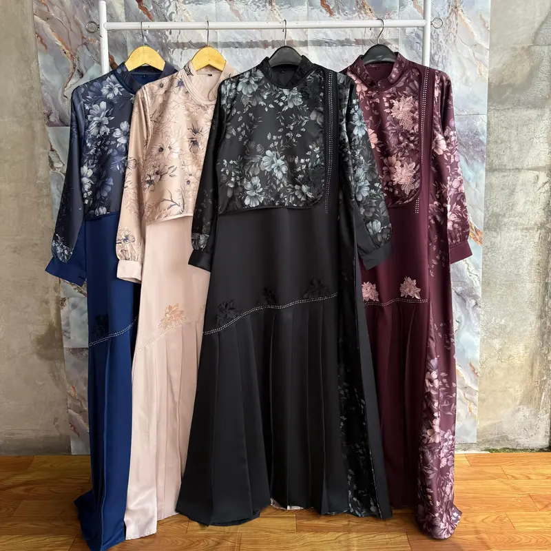 Gamis Jumbo Elegan Terbaru Kain Silk Motif Bunga Mewah Wanita Muslim  Dress LD UP TO 140 - Baju Busui & Wudhu Friendly 8