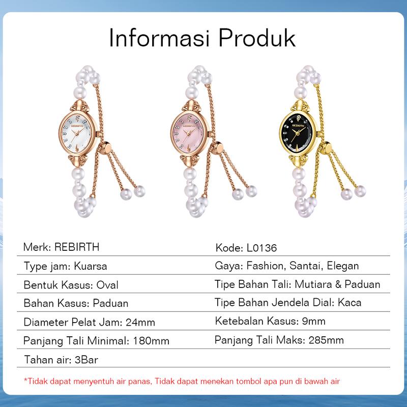 REBIRTH Jam Tangan Wanita Gelang Anti Air Original Korea Elgant Model Tali Mutiara Jam Tangan Cewek   REL0136 5