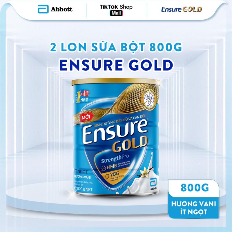 COMBO 2 LON SỮA ENSURE GOLD DẠNG BỘT HƯƠNG VANI ÍT NGỌT 800G