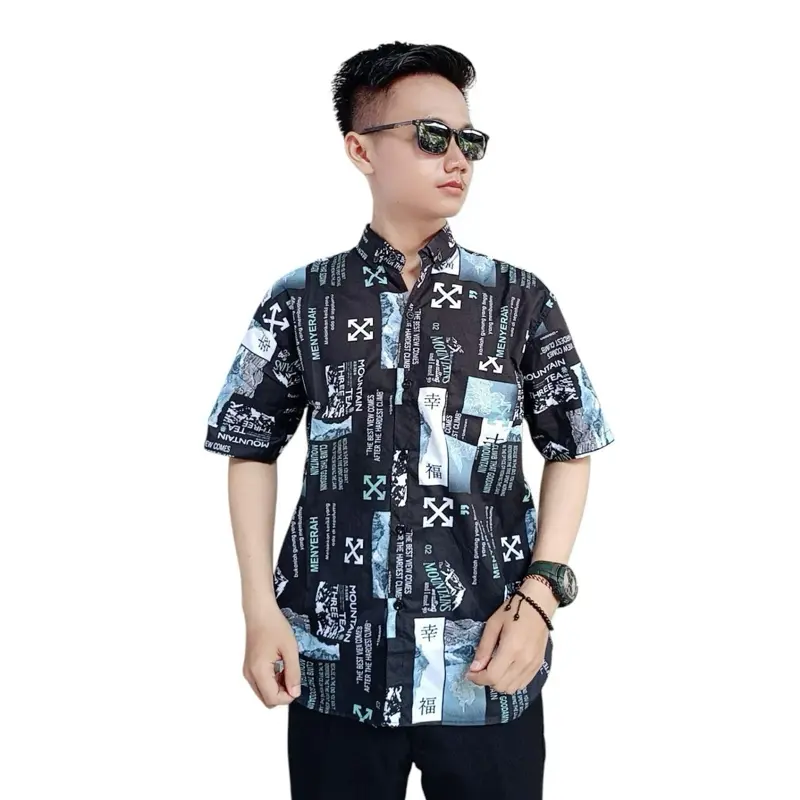 kemeja motif pria terbaru rumus hitam putih fashion kekinian Dewasa Distro Katun Panjang 3