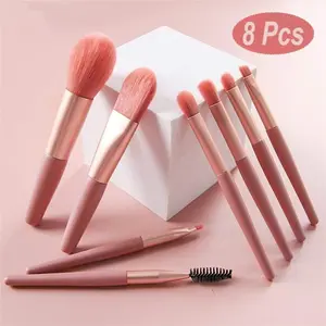 8 Pcs Kuas Makeup MINI Set Kuas Bibir Alis Sisir Eyeshadow Powder Foundation Stabilo MAG5857 Biru Pink Apricot