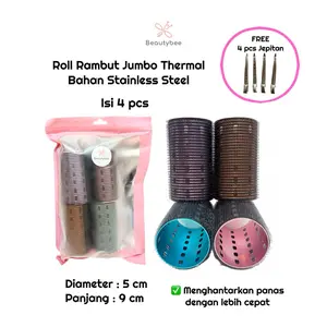 New BEAUTYBEE Roll Rambut Velcro Jumbo Stainless Thermal Premium Isi 4 Colorful Free Jepit Bebek (R039)