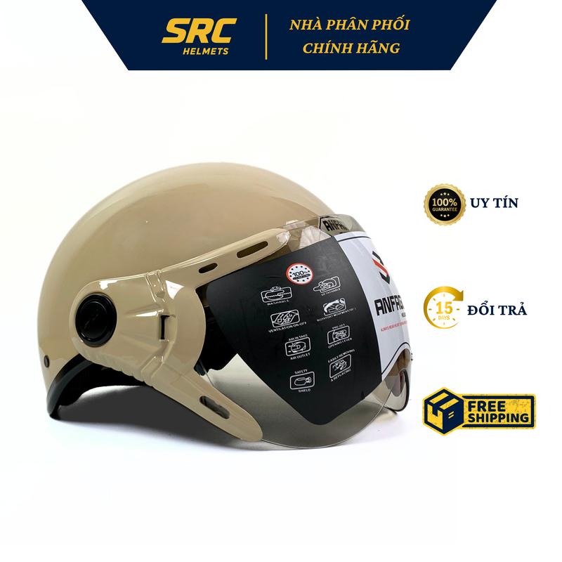 Mũ bảo hiểm nửa đầu có kính ngắn, dáng nón bảo hiểm 1/2 đầu ANFAGO Bk6 cao cấp,thời trang cho nam nữ - Helmet haly