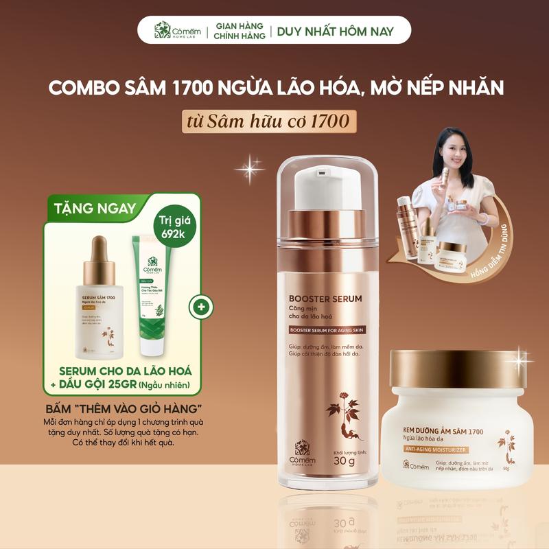 Combo 2 Bước Ngừa Lão Hóa Tinh Chất Booster Và Kem Dưỡng Sâm 1700 Ngừa Lão Hoá Da Cỏ Mềm