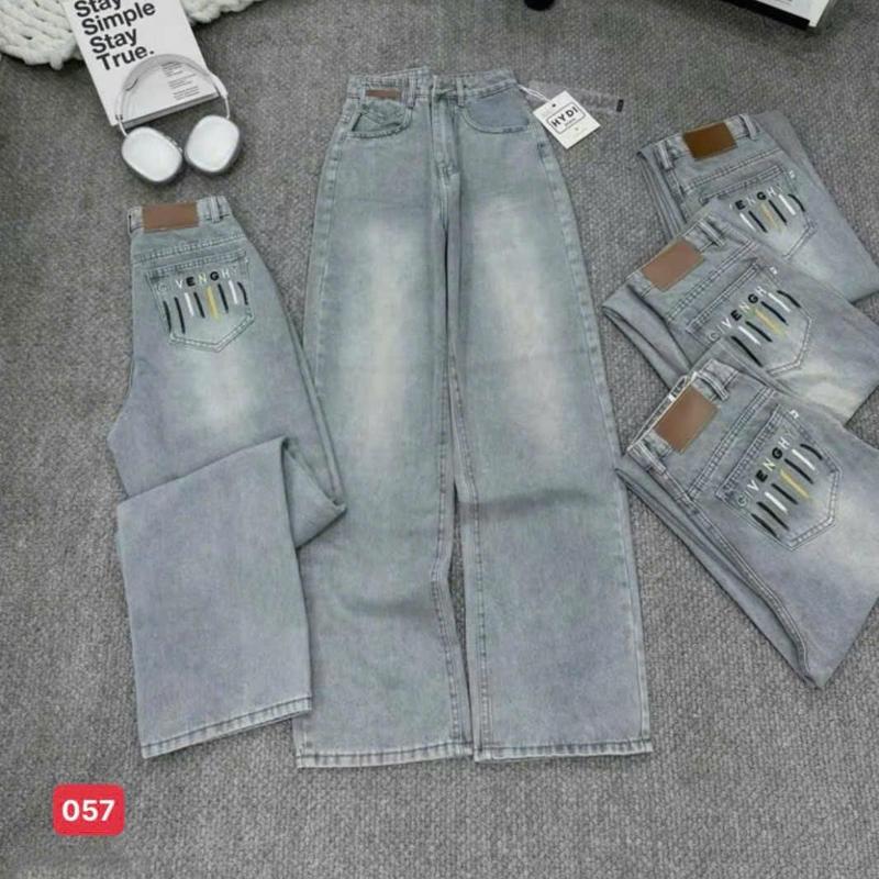 [S-XL] Quần Baggy Jean Nữ ống rộng lưng cao hack dáng - Quần Jean Nữ Suông Trơn phối túi kiểu chất denim mềm - BG057