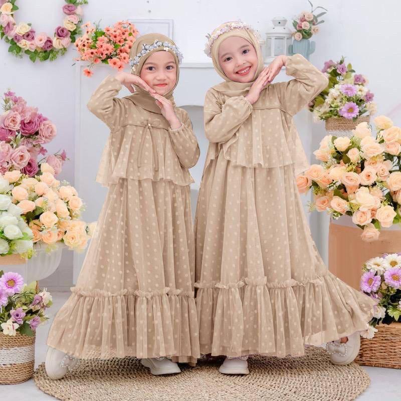 Baju Gamis Anak Emi Polkadot Muslim Lebaran Wanita - Dress