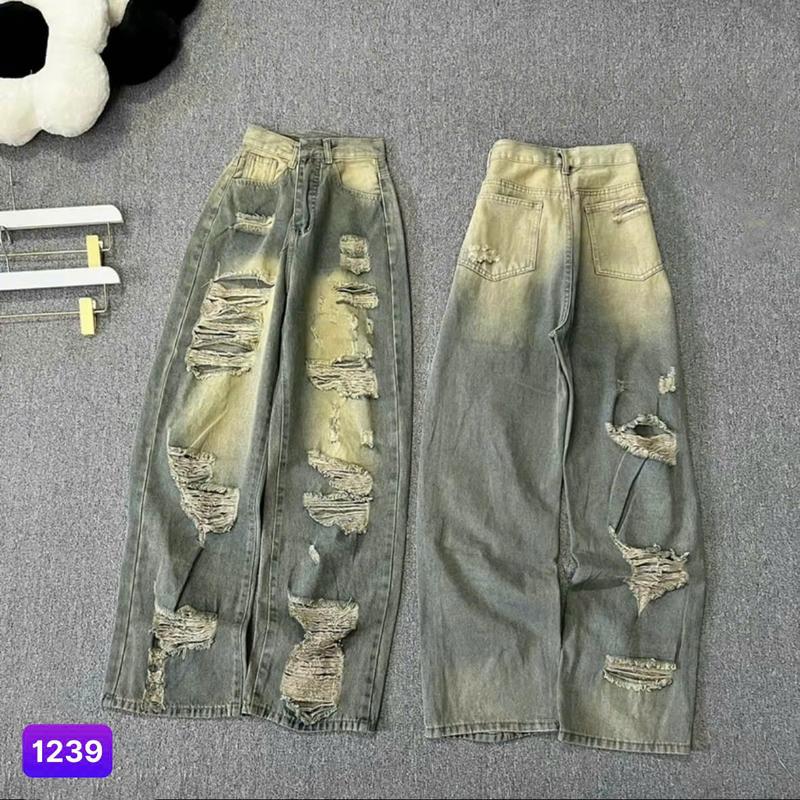 Quần jean nữ ống suông rách trước sau mẫu mới form tôn dáng phong cách trẻ trung cá tính - Tranzystore BGNU1239