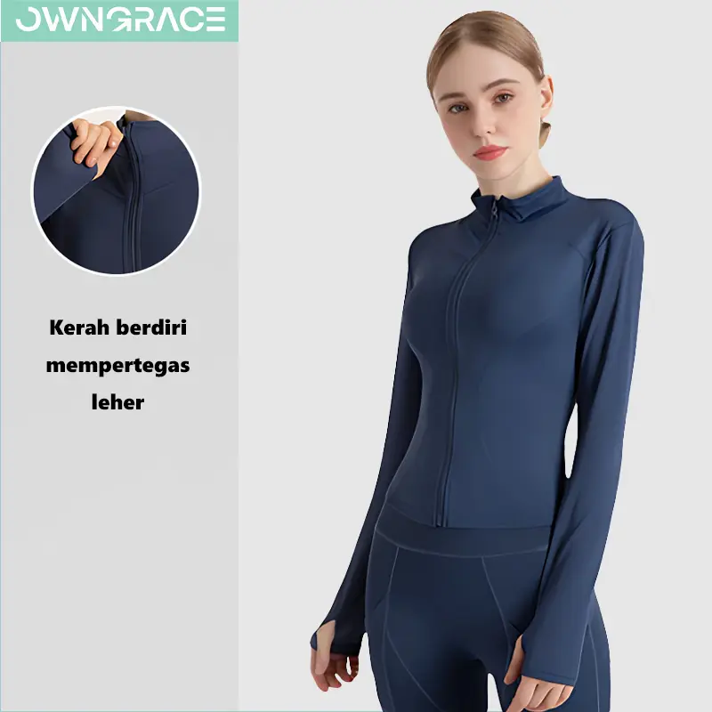 Owngrace-Jaket Olahraga Wanita Lengan Panjang UPF 50+ Yoga/Fitness Sport Poliester Spandex Berkualitas Tinggi outfit jogging 3
