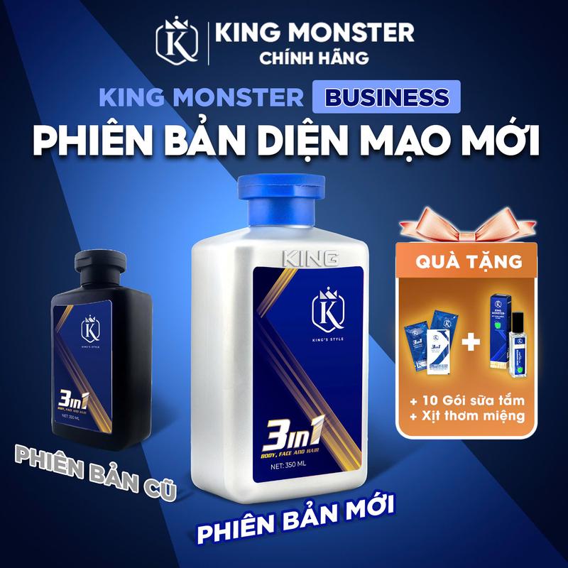   Mua 1 Tặng 2  KingMonster Business – Sữa Tắm Gội Nam 3in1 350ml Hương Nước Hoa Lịch Lãm  Tặng Xịt Thơm + Dây 10 Gói  