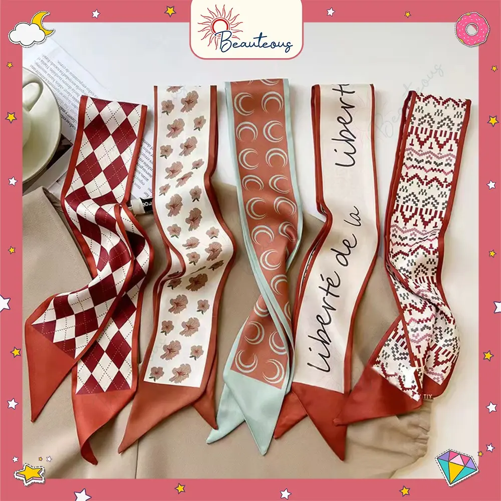 Syal Pita Scarf Motif Ikat Rambut Pita Syal Leher Ribbon Korean Style Bag Strap Sutra Pattern Estetik