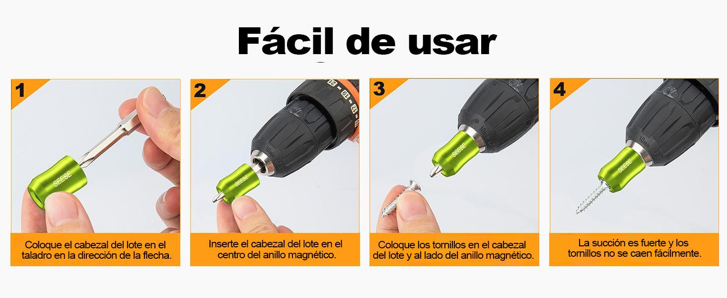 SEESE Set de 2 anillos magnéticos – adaptadores universales de 1/4 de pulgada (6.35 mm) para brocas y destornilladores eléctricos