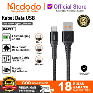 MCDODO Kabel Data iPhone, Type C, Micro USB Fast Charging 3A 1M 2M 3M Charger
